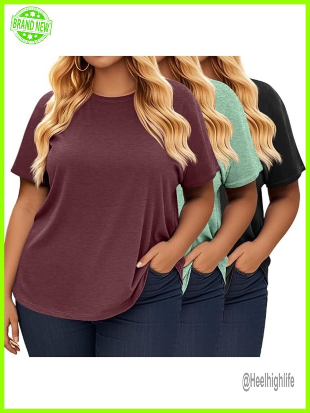 3 Pack Plus Size Short Sleeve T-Shirts Crew Neck Loose Fit Comfy Basic Tees